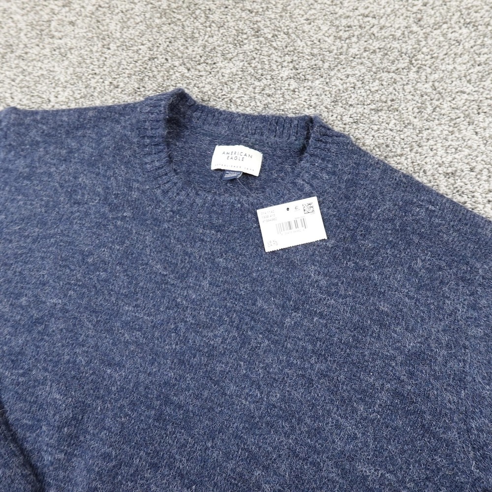 NEW American Eagle Sweater Mens XL Blue Fuzzy Knit Crewneck Pullover Soft Cozy